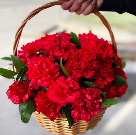 Букеты из красных роз в корзинке в Москве  1664887057434